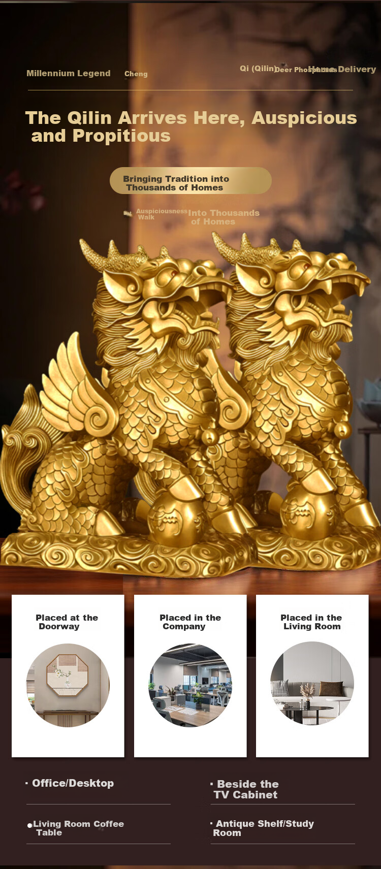 Bin Yue Copper Qilin Figurines Feng Shui Male and Female Pair Brass Qilin with Yellow Crystal Treasure Bowl Housewarming Living Room Entrance Decoration 4