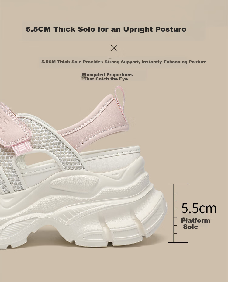 ZHR Zese Women's Summer Thick-Soled Mesh Sports Sandals Breathable Outdoor Casual Dad Shoes G778 Beige Pink Size 39 14