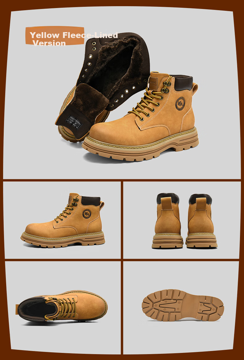 HLA Men's Martin Boots Yellow High-top Casual Work Shoes HAAGZM4DAZ350 Size 39 11