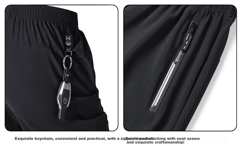 JEEP SPIRIT Men's Casual Summer Ice Silk Quick-Dry Thin Loose Fit Cropped Pants 9877 Black 2XL 7