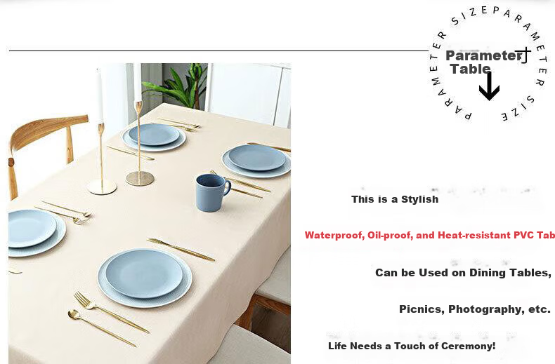 Jingxun Waterproof and Oil-proof Wash-free PVC Tablecloth for Dining Table, Rectangular Table Cover, 140*180cm, Champagne Color 3
