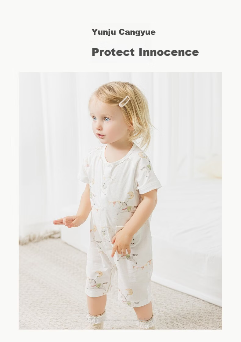 Guaiqi Bear [Light Oxygen Cotton] Infant Short Sleeve Romper Summer Thin Year of the Horse Baby Cool Sleepwear Crawling Suit 5