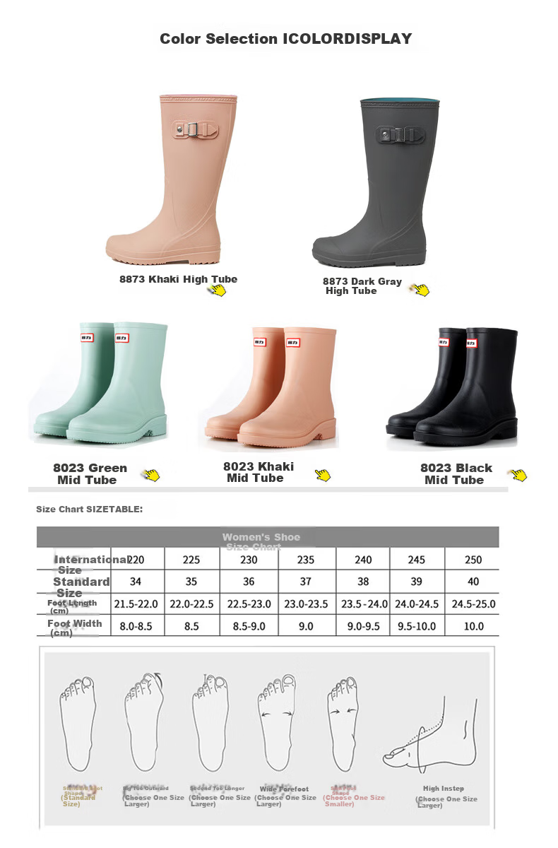 Warrior Women's Fashion Adult High Tube Rain Boots Waterproof Shoes Rubber Boots HXL73-B Gray Size 36 3