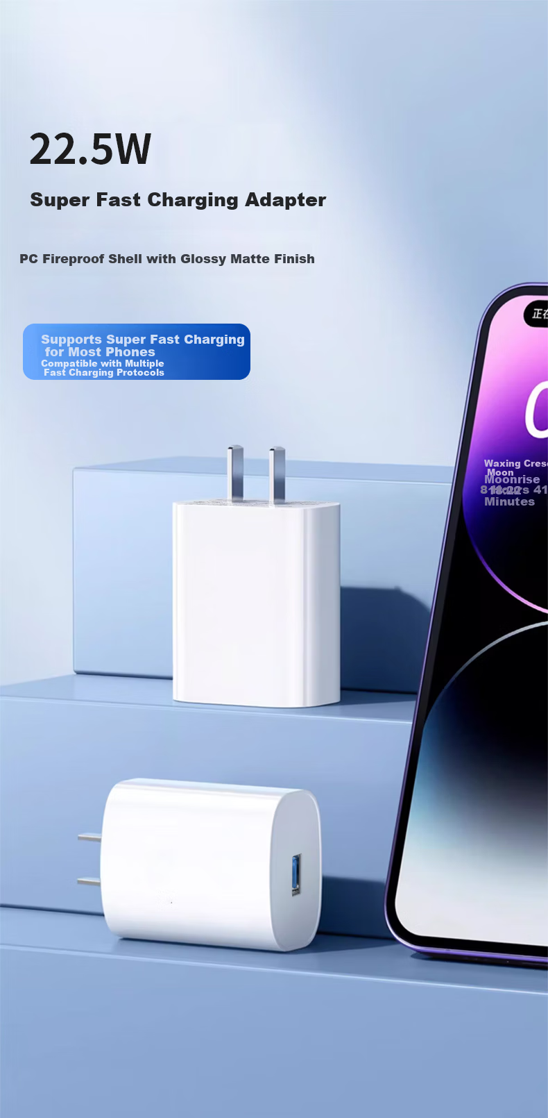 Zitai Compatible with Huawei Charger Head, 22.5W Super Fast Charging Data Cable, Charging Cable Set, Universal for Honor Xiaomi 22.5W + 1 Meter Three-In Fast Charging Cable, Blue Apple 18 2