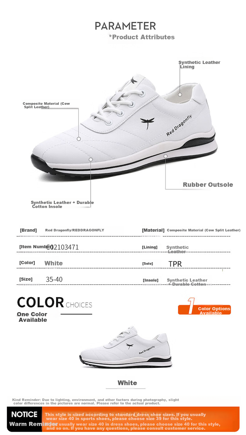 Red Dragonfly Women's Casual Shoes INS Trendy White Korean Style Sneakers C02103471 White Size 35 4