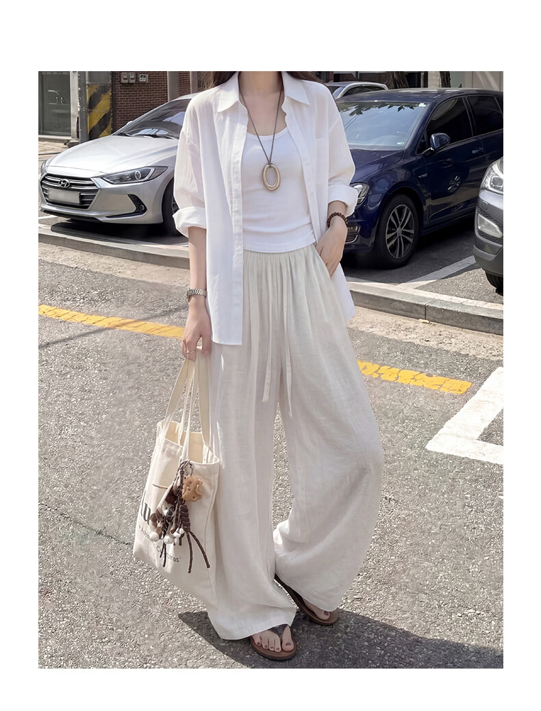 FitonTon Linen Curved Blade Wide-Leg Pants for Women 2026 Summer Lightweight Draped High-Waist Slimming Loose Casual Trousers 3