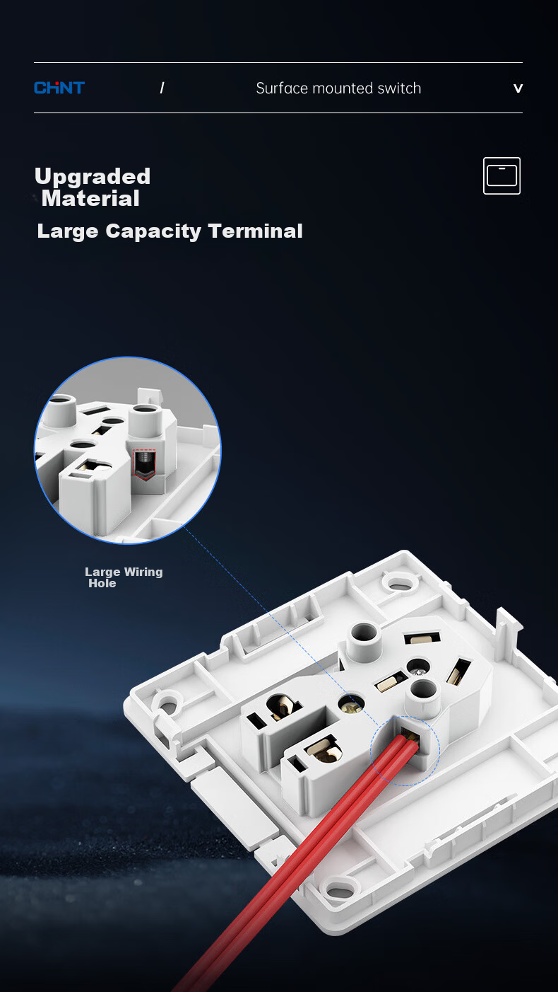 CHNT Surface Mounted Switch Socket Panel 1C Series Single Pole Single Control Three Hole 16A 8