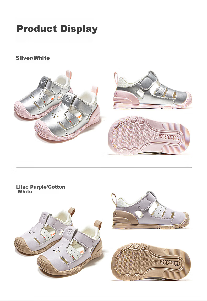 Ginoble Baby First Walking Shoes 2026 Summer New Breathable Sandals 0-1 Year Old Boys and Girls GB2560 Silver 10