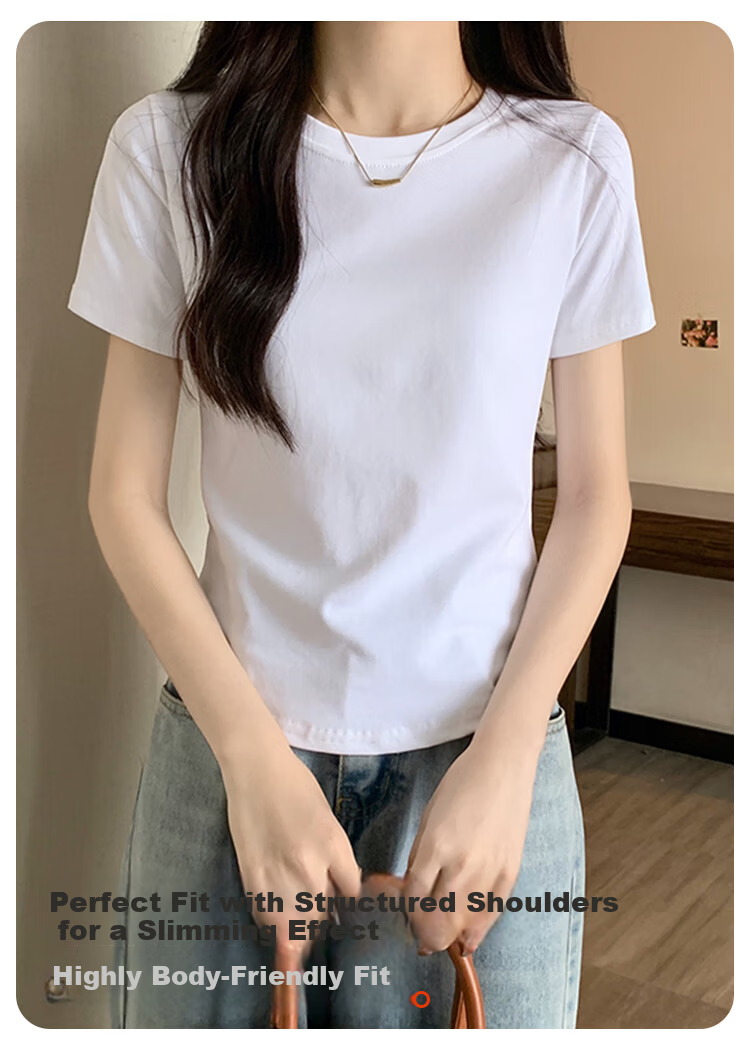 Urban Beauty 100% Cotton Slim Fit Short Sleeve T-Shirt for Women, Stylish Basic Tee, Shoulder Design, Slimming Fit 3