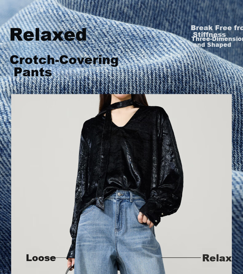 ESE-Y Relaxed Hip-Covering Pants 2026 Spring New High-Waist Shaped Curved Blade Denim Wide-Leg Scythe Pants Light Blue 28 1