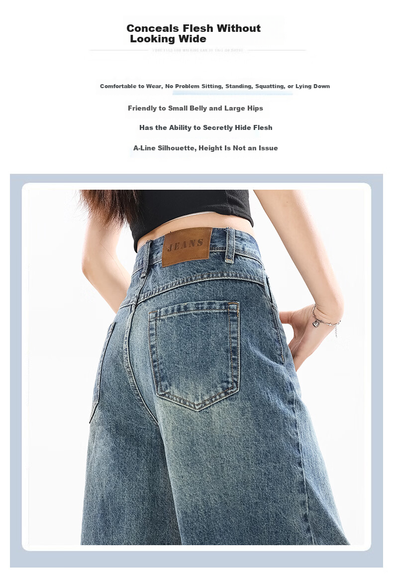Jeanswest Women's Summer 2026 High-Waisted Loose Fit Retro Blue Wide-Leg Cropped Denim Shorts XL 2