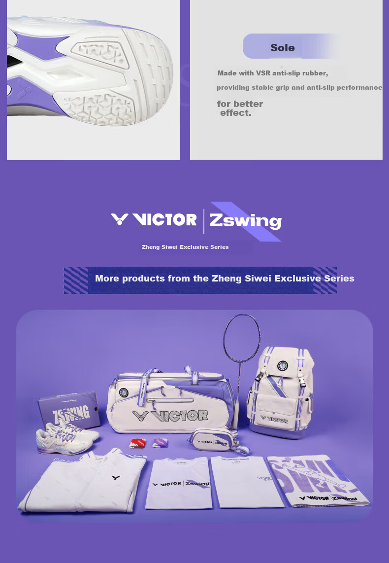 VICTOR Victory Badminton Shoes Zheng Siwei Comfortable Cushioning P8500NL ZSW Pearl White/Light Peony Purple Size 37 7