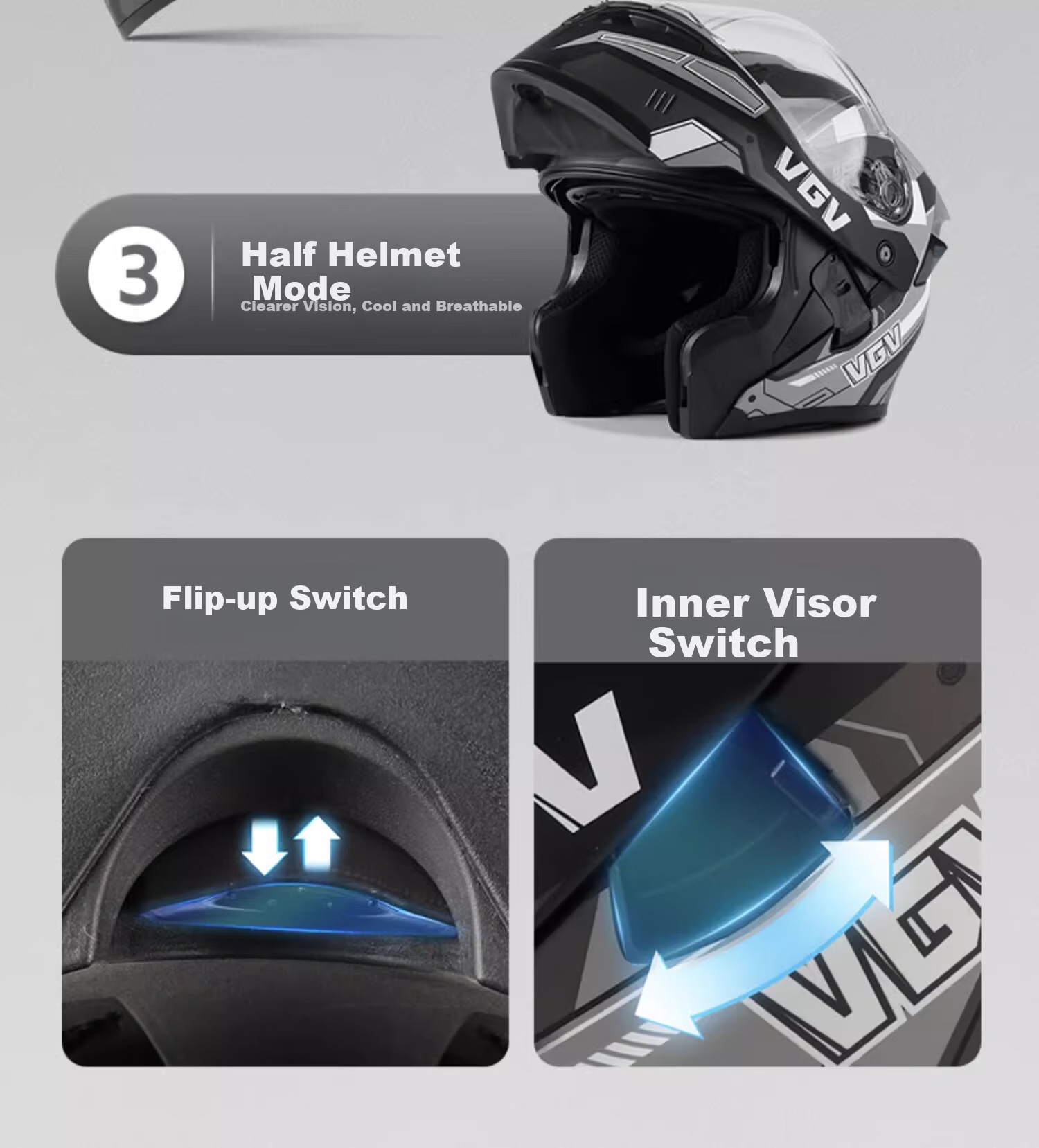 VGV Motorcycle Helmet 3C Certified Full Face Four Seasons Warm Double Lens Flip-up Helmet Mechanical Black XL 16
