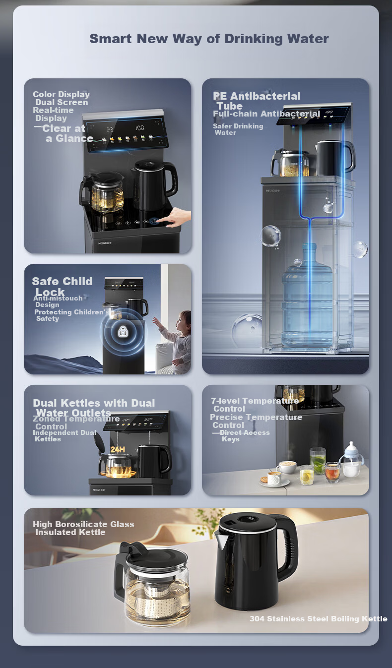 Meiling Tea Bar Machine Home Living Room Barrel Bottom Tea Bar Cabinet Intelligent Anti-Overflow Electric Kettle Office Standing Water Dispenser Sprinkler Tea Brewing MY-A151 Small Fountain MAX2.0 1
