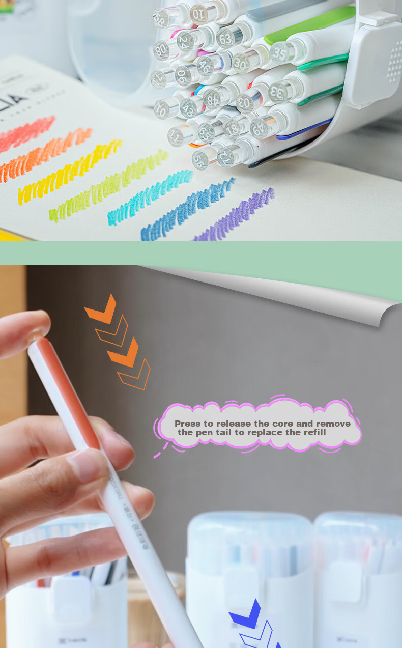 Mingyu Click-Erase Oil-Based Colored Pencils 12 Colors Refillable Mechanical Pencils for Elementary Students Art Drawing Coloring Hand Drawing Pens Back to School Essential 7