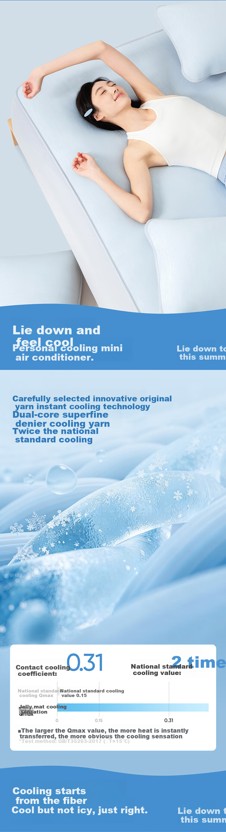 NetEase Yanxuan Xiancha Jelly Mat [Recommended by Banfo] 0 Allergy Class A Antibacterial Ice Silk Cooling Mat Ice Crystal Blue - Bed Sheet Style 1.5*2m 2