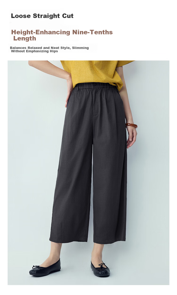 Giordano Women's 2026 Summer Lyocell Cotton Pleated Elastic Waist Nine-Point Straight Casual Pants 13426311 5