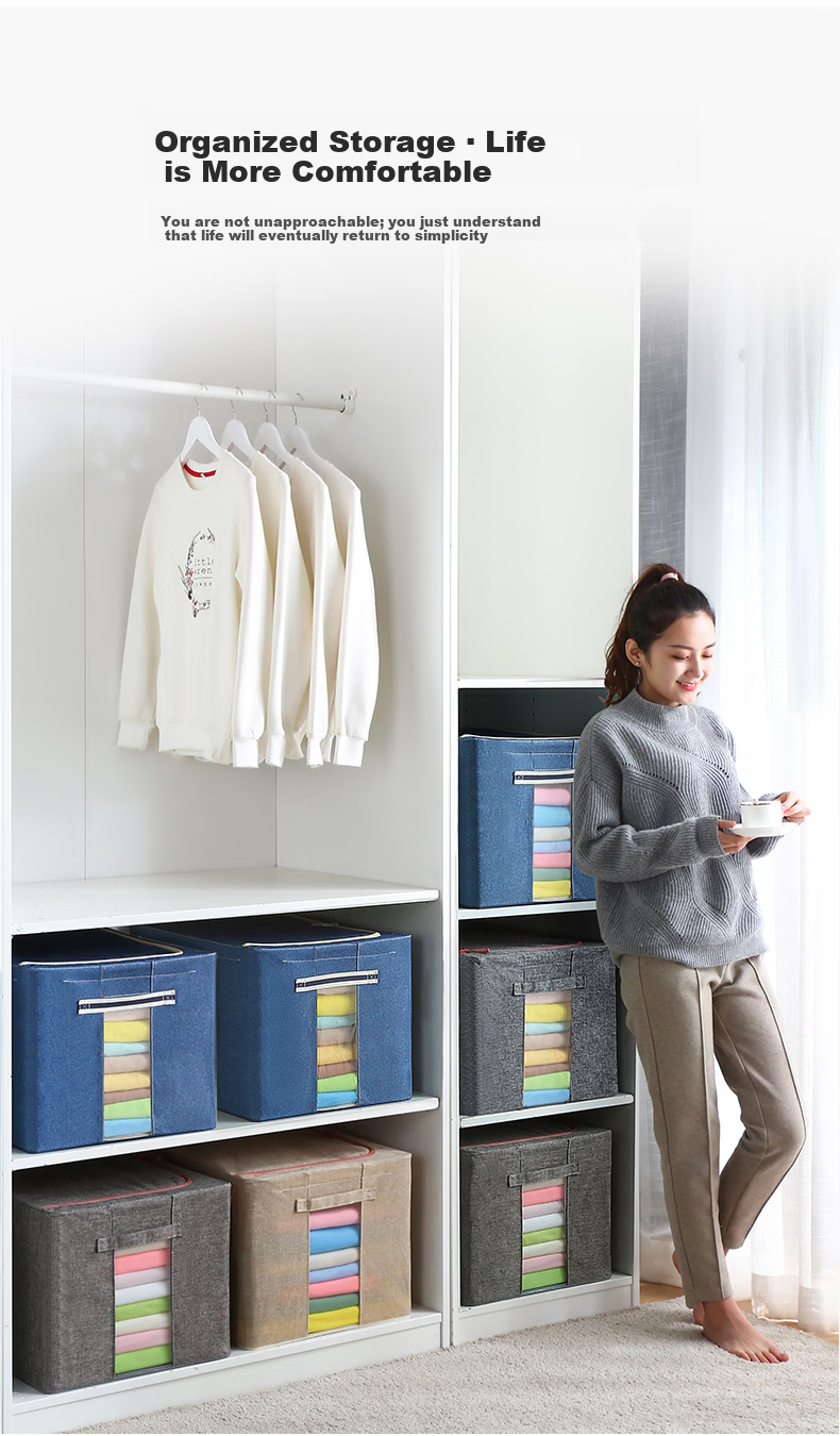 Jiabangshu Large Capacity Foldable Fabric Clothes Storage Box 45L Organizer for Wardrobe and Bedding 3