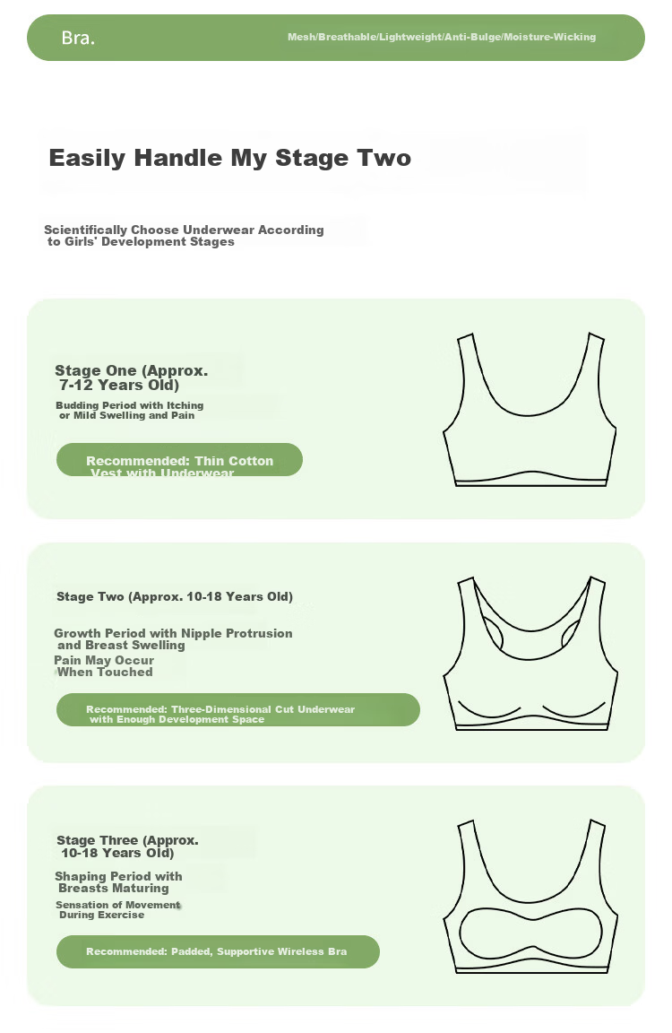 Yalu Girls' Underwear Children's Developmental Primary School Girls' Vest 9-12 Years Old Girls' Bra Summer Thin Mesh 2