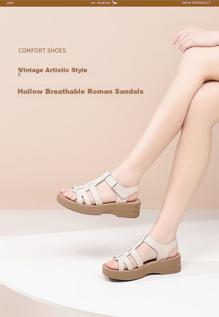 Red Dragonfly Women's Soft Sole Comfortable Commuter Leather Sandals Wedge Soft Leather Slippers WTK251662 Off-White Size 37 3