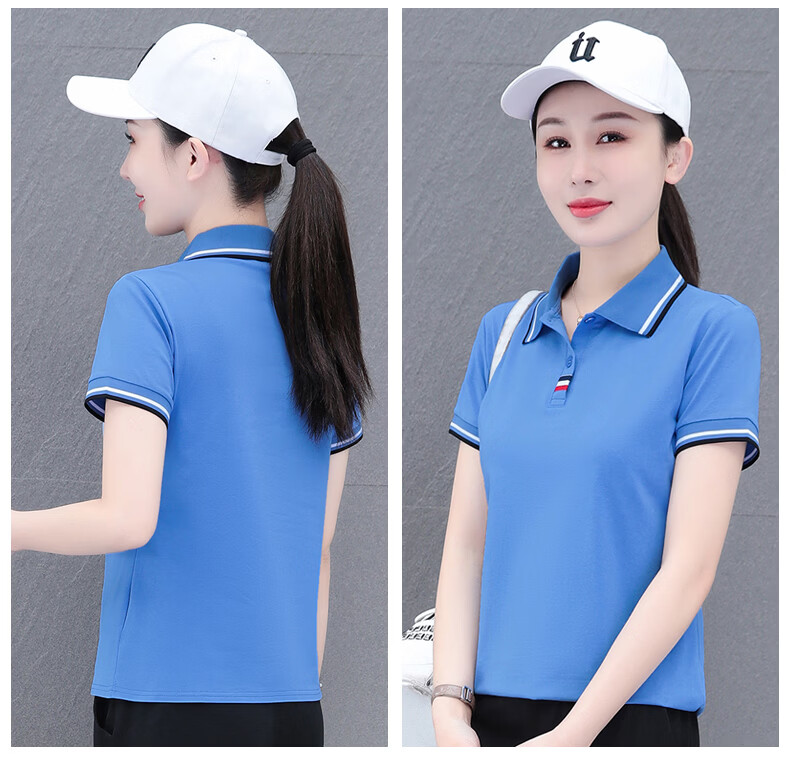 Woodpecker Women's Polo Shirt Short Sleeve T-Shirt Summer New Pure Cotton Regular Shoulder Turn-down Collar Casual Plus Size Slim Fit Top Gray M 21