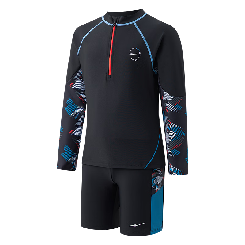 ERKE Children's Swimwear, Boys' Long-Sleeve Shorts Two-Piece Swimsuit, Sun Protection Breathable Professional Boys' Swimwear Set