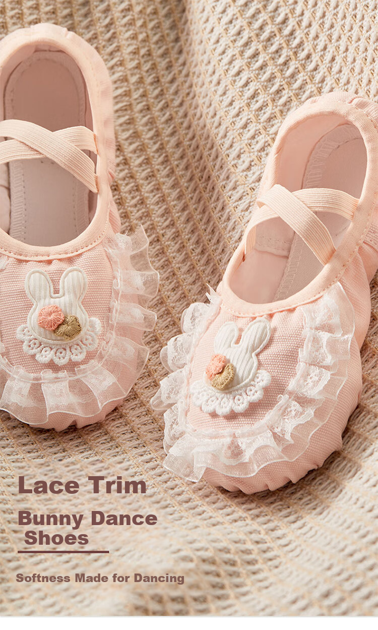 Iron Arrow Children's Dance Shoes Rabbit Lace Ballet Shape Shoes Girls Chinese Dance Practice Shoes Flesh Pink Size 27 1