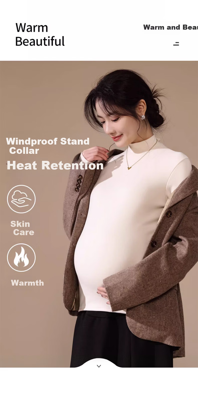 LangSha Maternity Turtleneck Base Layer for Women [25 Autumn/Winter New Arrival], Double-Sided Fleece-Lined Inner Layer, Antibacterial Maternity Warm Top 7