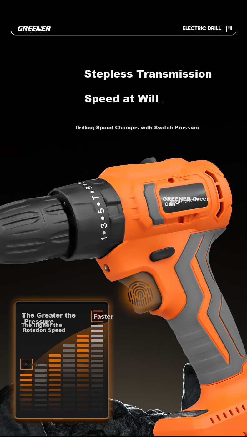 GREENER Brushless Drill Multi-Function Tool Kit Repair Set, 21V Brushless Dual-Speed Drill, 112 Pieces 16