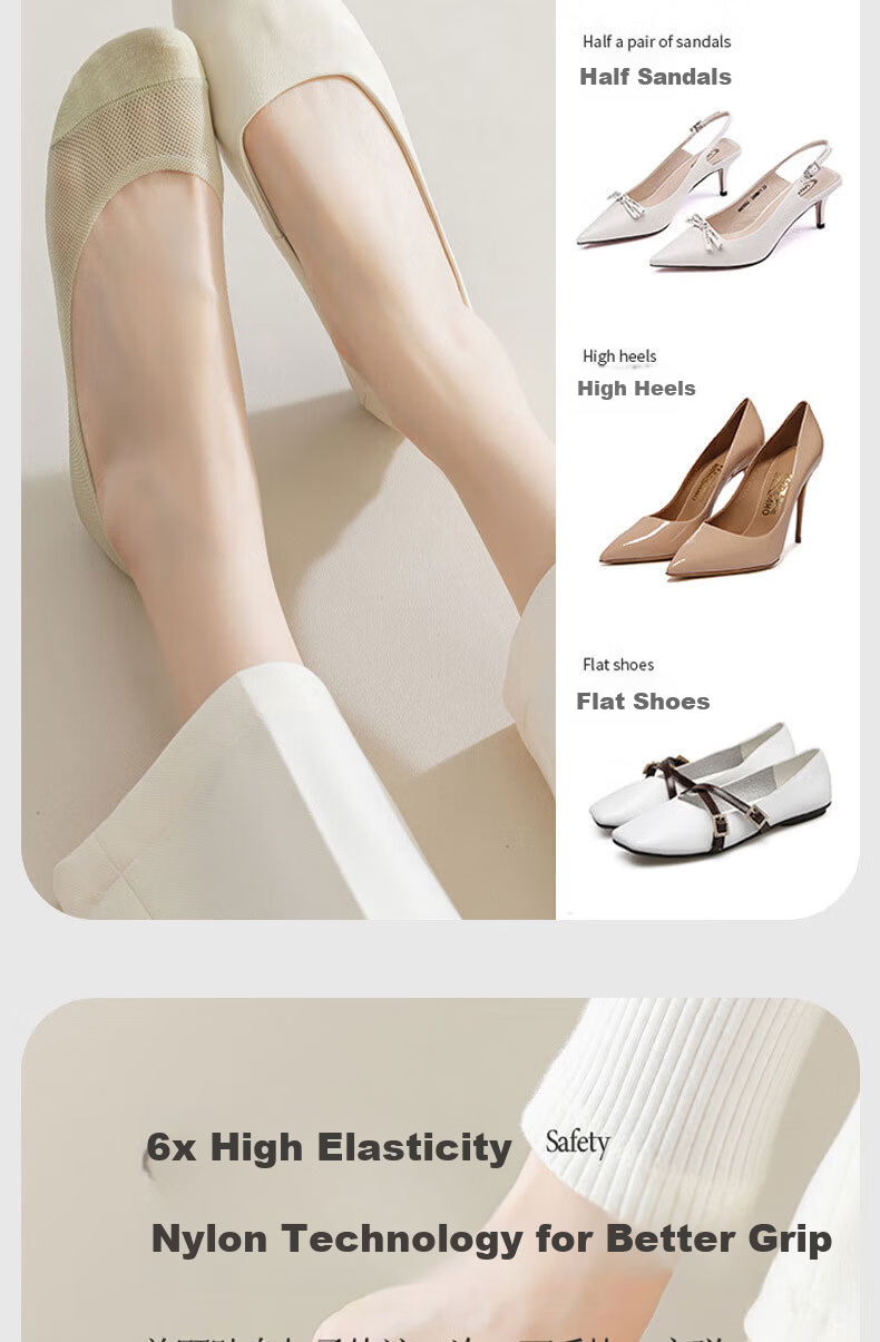 Cotton Full Women's Summer Thin Ice Silk No-Show Boat Socks Non-Slip Low Cut Mesh Invisible Socks 6 Pairs 5