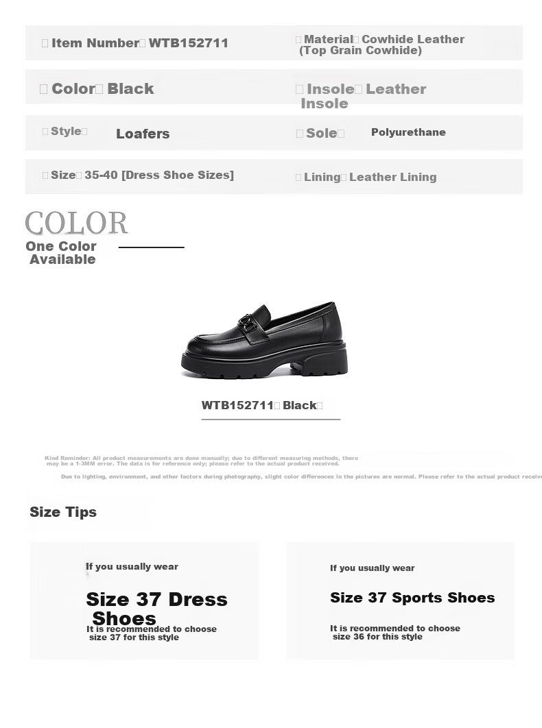 Hongqingting Women's Single Shoes, JK Leather Shoes, Japanese-Style Lolita Thick-Soled Heightening Loafers, WTB152711, Black, Size 38 6
