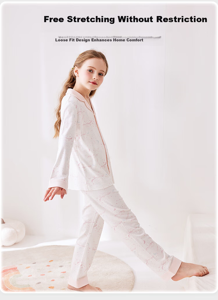 YEEHOO Lenzing Modal Children's Loungewear, Spring And Autumn Thin Air Conditioning Clothes, Boys And Girls Baby Children's Pajamas, Pink, Size 120 5
