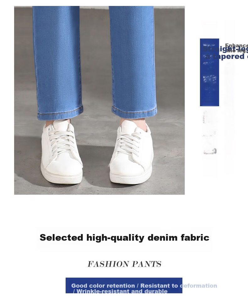 Pierre Cardin [High-Waisted Versatile] Women's Jeans, Summer Slimming Casual Trendy Fitted Straight-Leg Pants, Dark Blue, Size 33 7