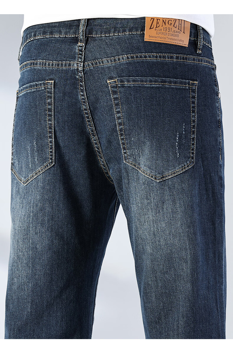 Zengzhi Men's Stretch Denim Pants 9/10 Length Simple Stylish Straight Leg Blue Size 28 18