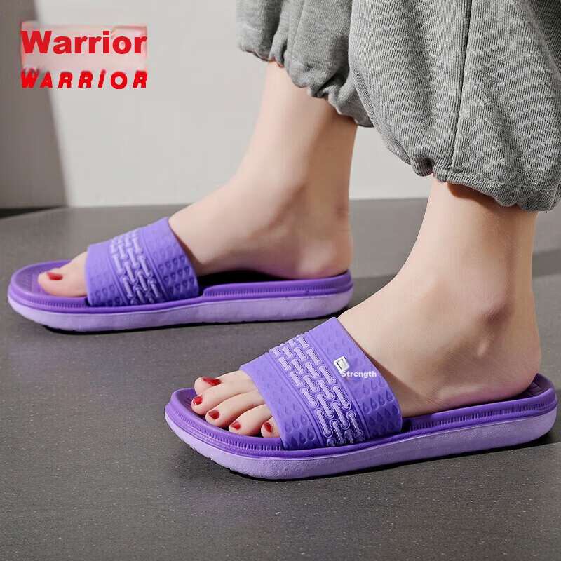 Warrior Solid Color Simple Couple Slippers Bathroom Indoor Outdoor Fashion Durable Soft Sole Outdoor Beach Sandals Men's HL01801 Black Size 41
