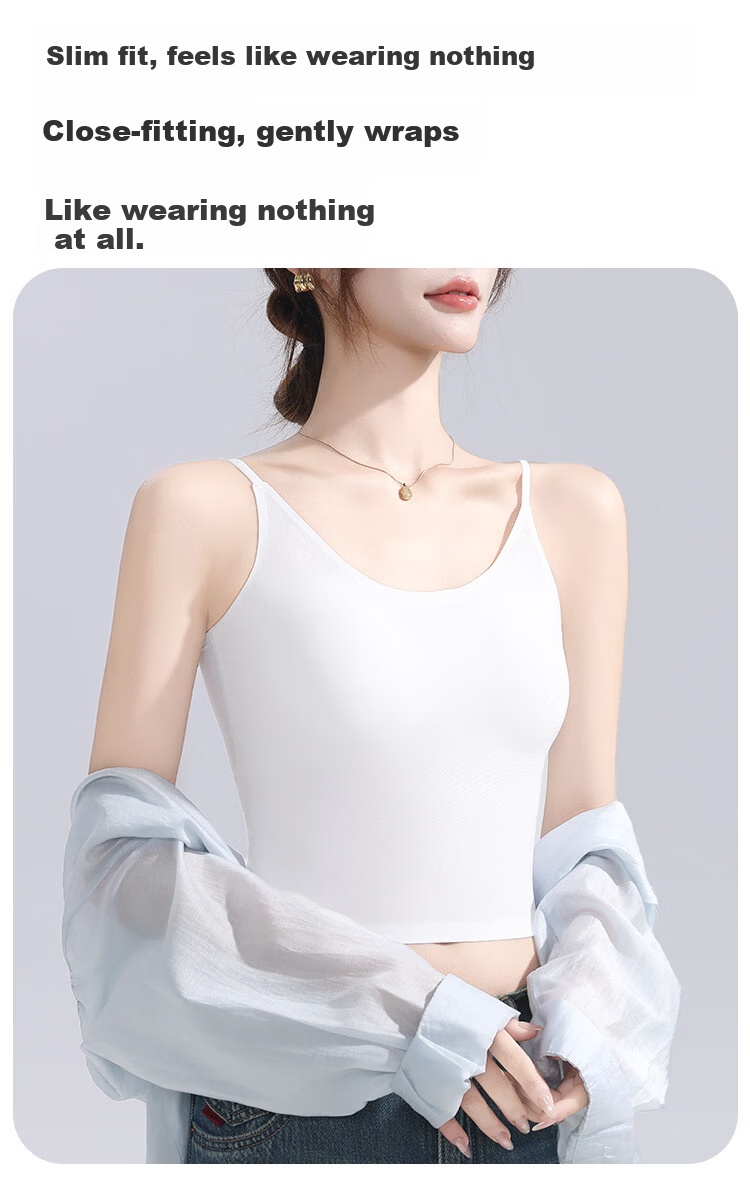 Urban Beauty [No Bra Needed] Women's Camisole with Chest Pad, Ice Silk Thin Seamless Back Beauty Underwear, Wearable as Outerwear or Innerwear 7