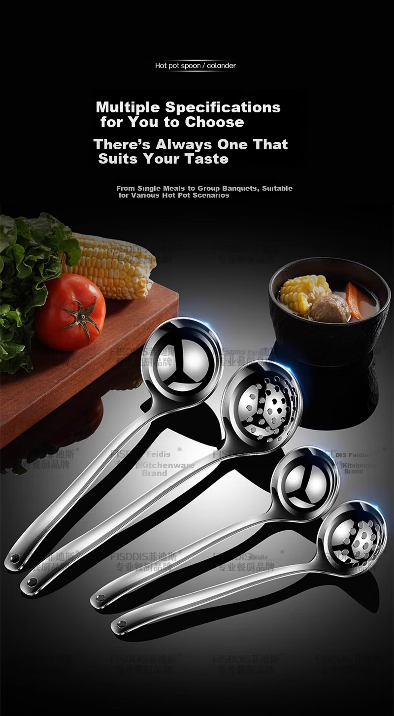 FISDDIS316 Stainless Steel Soup Ladle Hot Pot Slotted Spoon Extra Thick Heat-Resistant Serving Spoon Porridge Ladle Fiya Large 8-Inch Soup Scoop 8