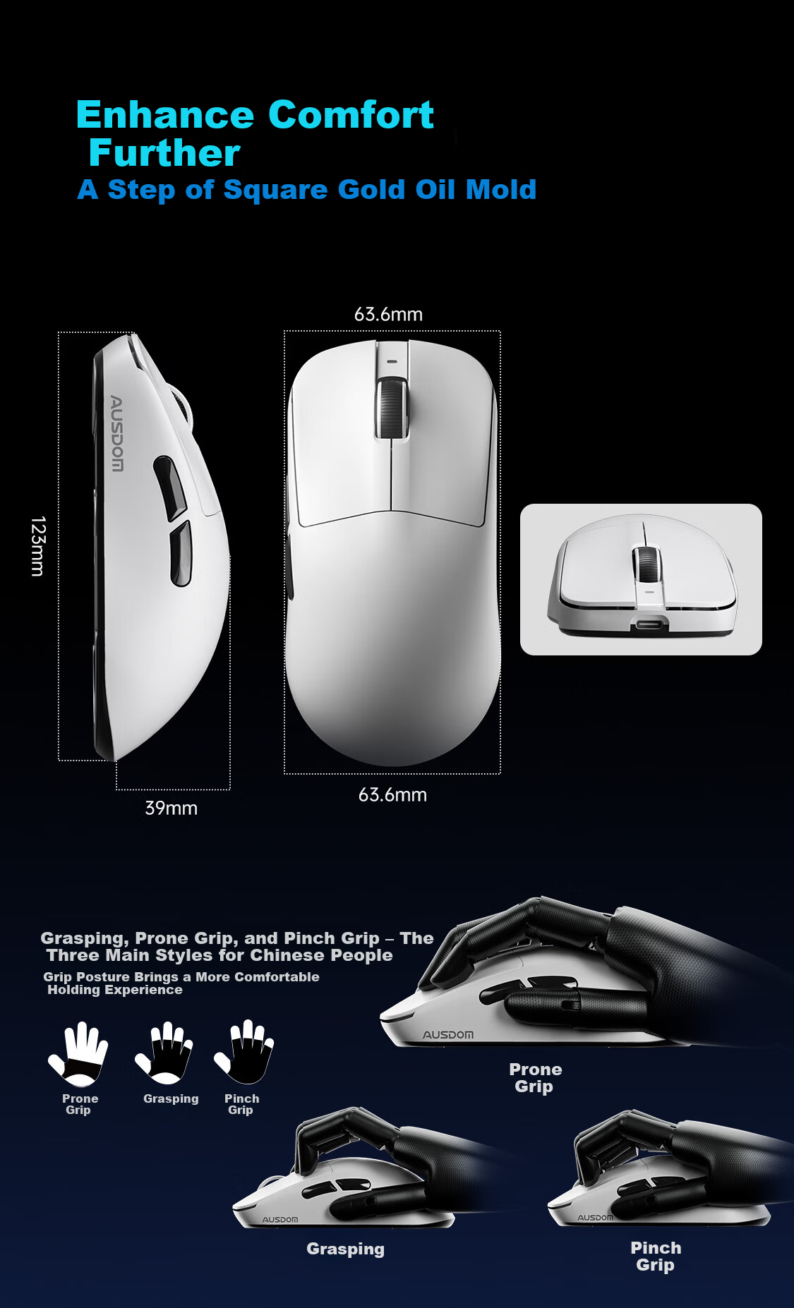 AUSDOM G03PRO Wireless Mouse Lightweight Gaming Mouse Star Flash 8K+8K Polling Rate PAW3395 Engine Wired/wireless Large Hand-Specific Symmetrical Pink 5
