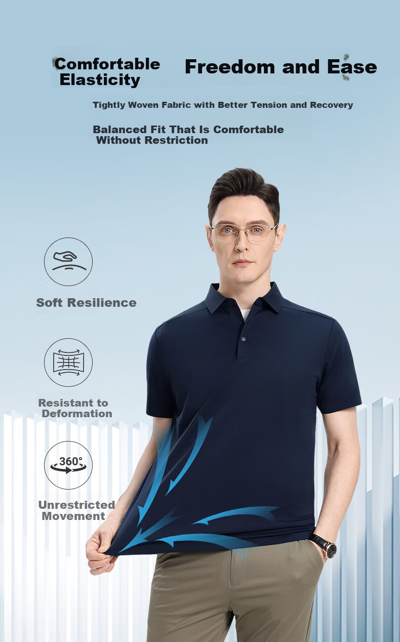 ROMON 7A Antibacterial Cooling Short Sleeve Polo Shirt Men Summer New Solid Color Stretch Top 5008 12