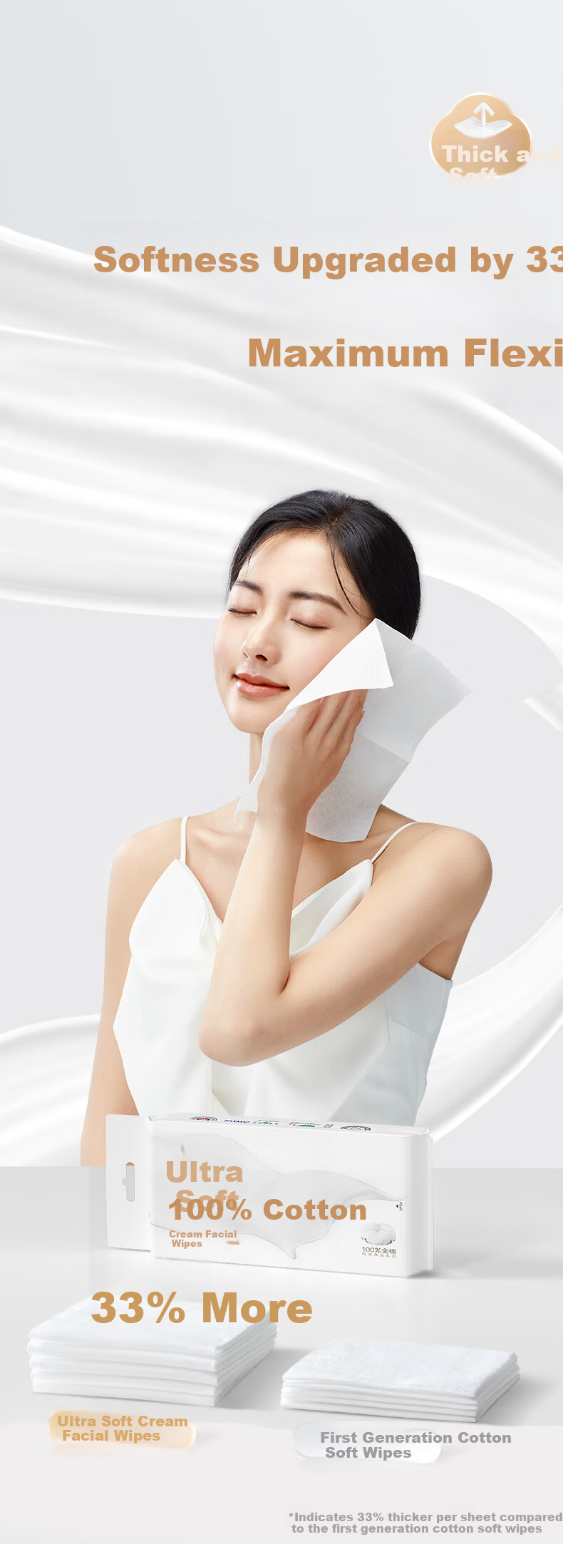 PurCotton [Sun Yingsha Edition] Cream Facial Wipes 60 Sheets/Pack*1 Thickened Hanging 100% Cotton Soft Towels 7