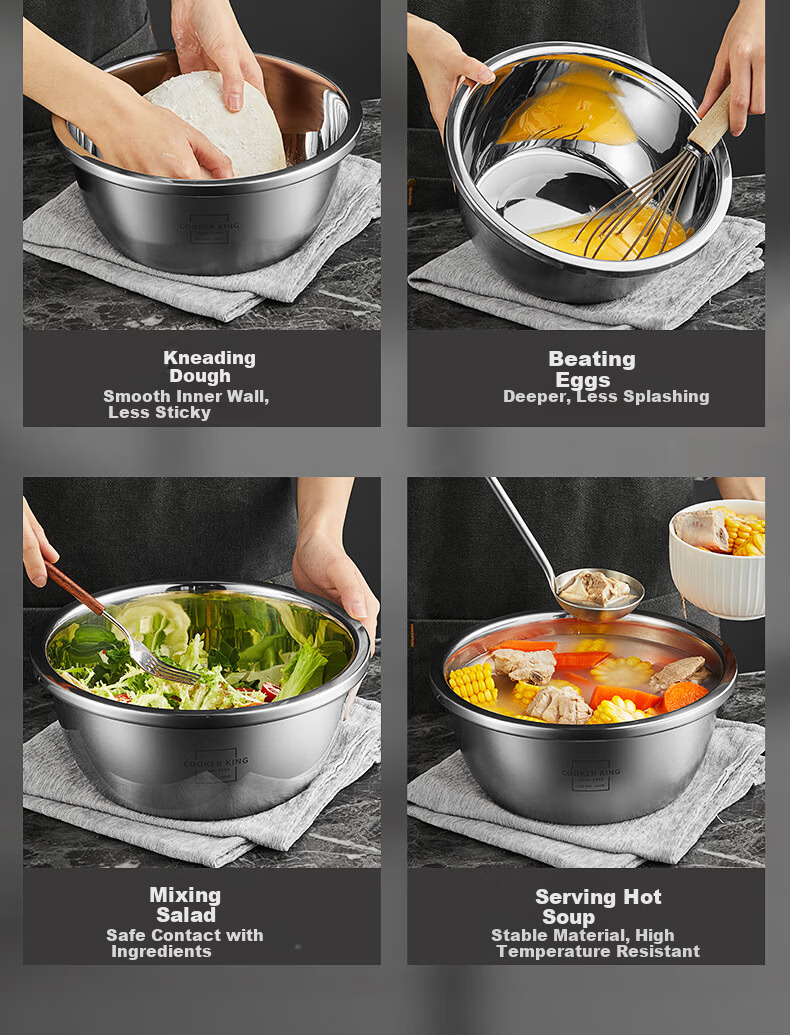 Chuida Huang Thickened 304 Stainless Steel Bowl 26cm Seasoning Bowl Vegetable Washing Bowl Salad Bowl Dough Mixing Marinating Bowl 11