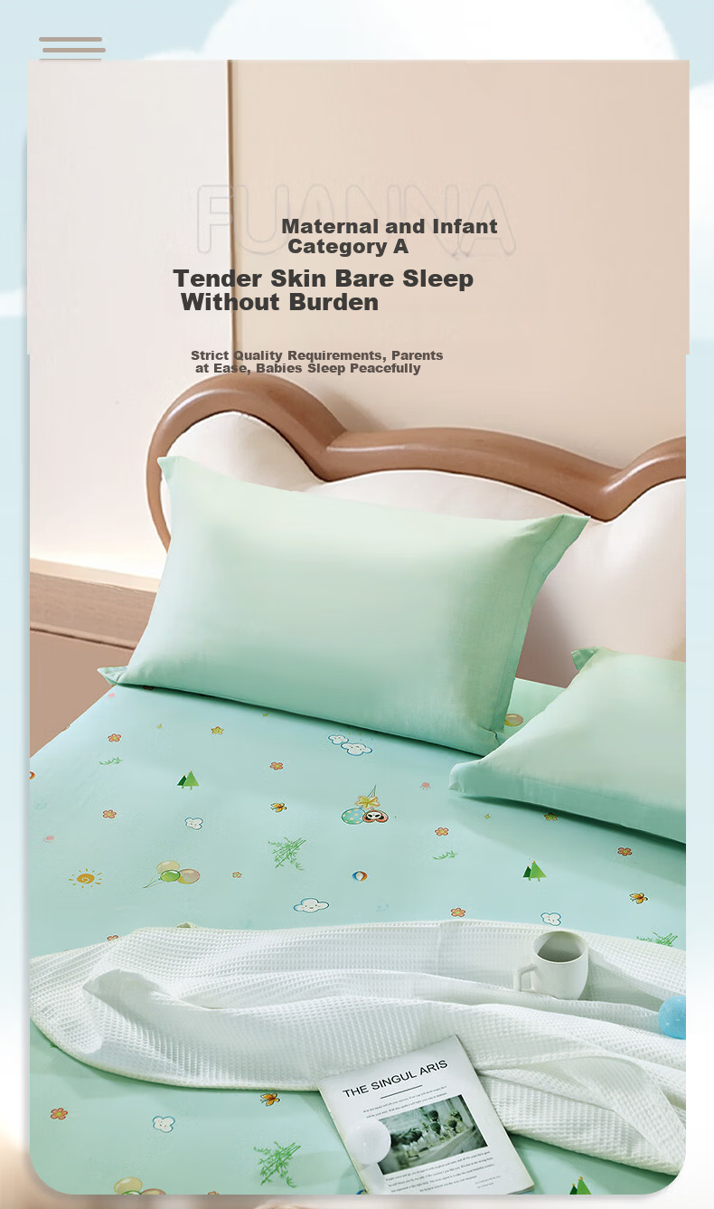 Fuanna Children's Class A Pure Cotton Fitted Sheet Single Cotton Mattress Protector 120*200cm 3