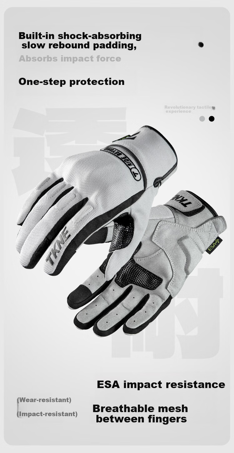 TKNE Summer Motorcycle Gloves Thin Off-Road Riding Anti-Fall Breathable Touchscreen Protective Rider Gear Black L 2