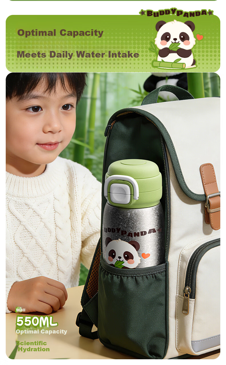 HEOSCU Children's Titanium Insulated Straw Water Bottle for Boys and Girls, Primary School Titanium Water Flask, Kindergarten Dual-Use 6
