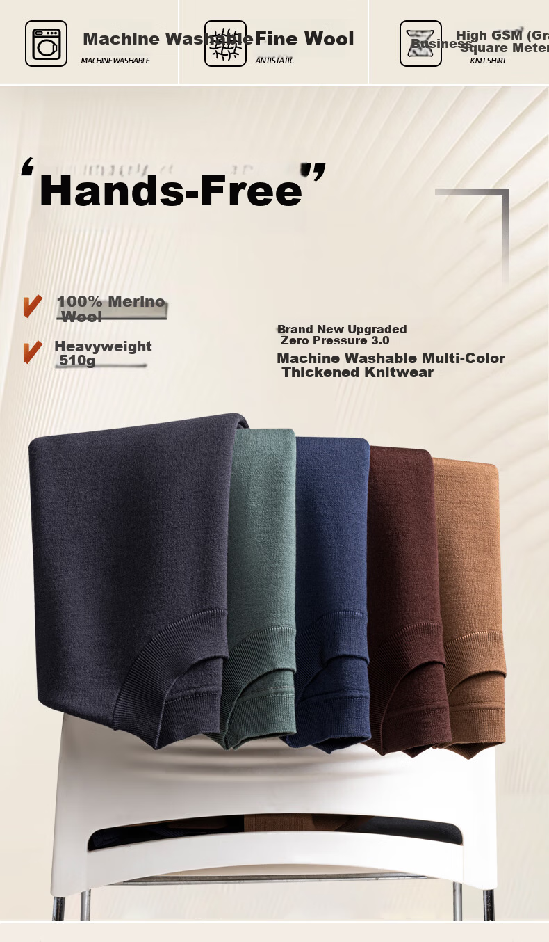 Hengyuanxiang Fine Spun Wool Thickened Half Turtleneck Men's 100% Pure Wool Winter New Knit Sweater Machine Washable 1