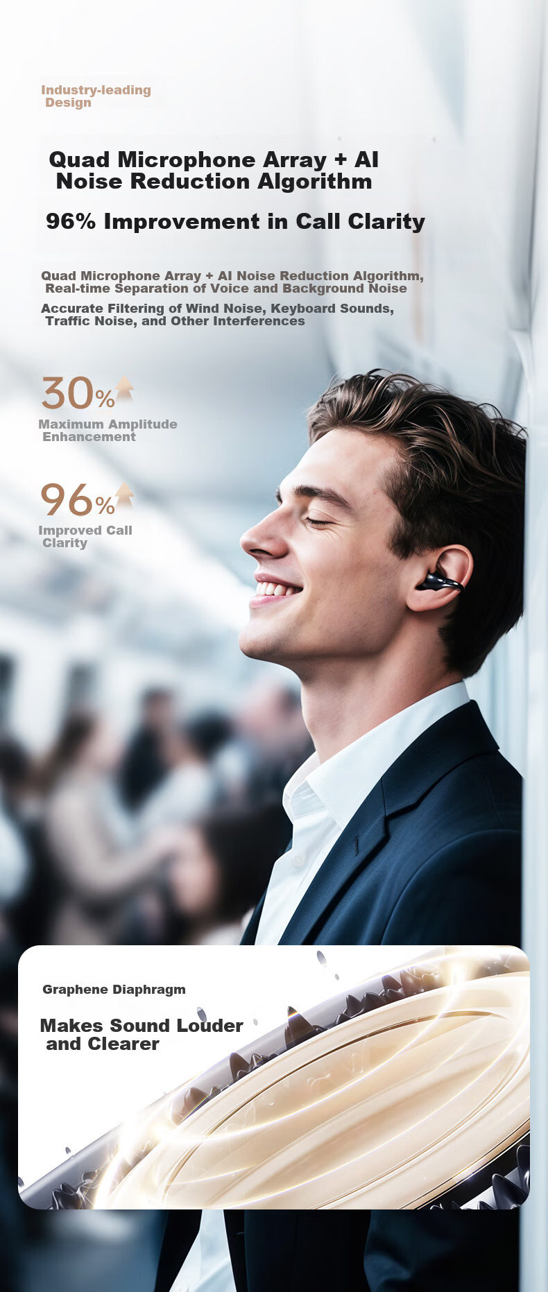 KINYO [Leader Industry | A9 Ai Lingdong Huan] Bluetooth Headphones, Clip-On Bone Conduction Concept, Wireless, Open-Run Sports, Calling, Noise Reduction, Long Battery Life, Real-Time Translation, Recording 15