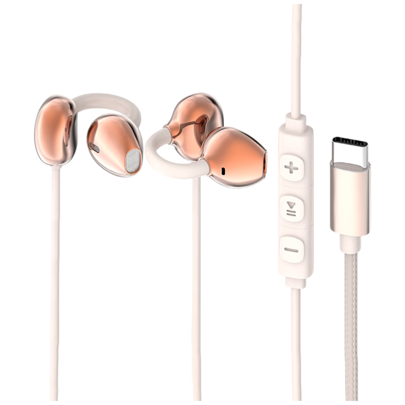 EZHK Wired Clip-On Type-C Earphones Noise Cancelling Non-In-Ear Earbuds Compatible with Apple Huawei Honor Xiaomi