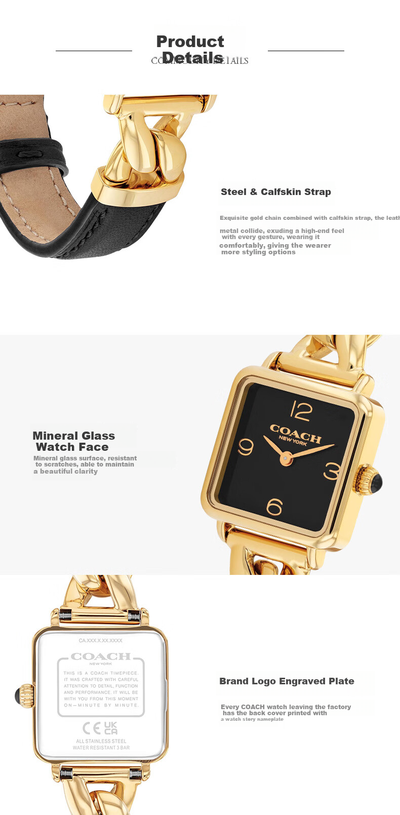 COACH CASS Series Small Square Quartz Women's Watch 14504357 Gift 2