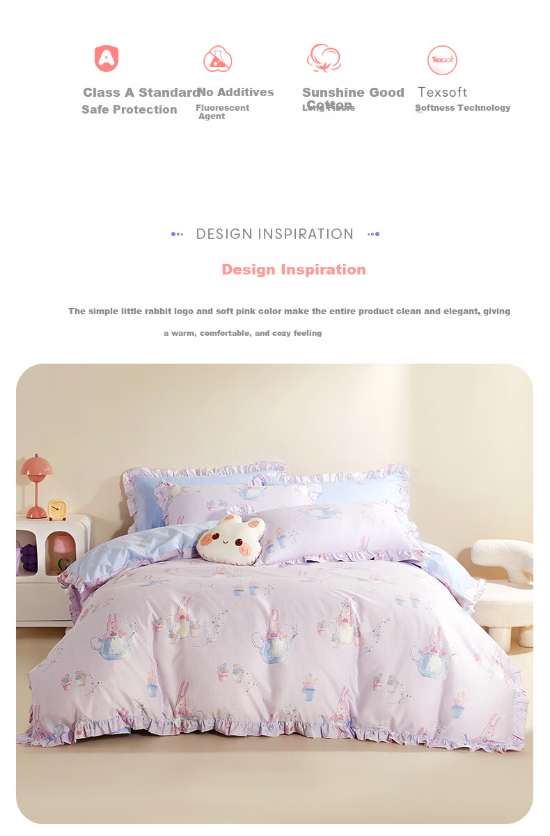 Luolai Children's 3-Piece Set Baby A-Class 100% Combed Cotton Kindergarten Pure Cotton Quilt Cover Bed Sheet Pillowcase 120*150cm 2