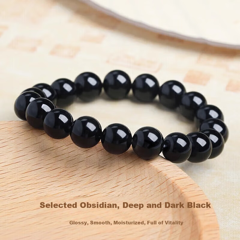 Benmingtang Natural Obsidian Bracelet, Unisex Lucky Beads, Five Elements Hydrating Lucky Bead Bracelet, Valentine's Day Gift for 520 2